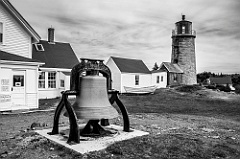 Old Fog Bell at Monhegan Island Lighthouse in Maine - BW